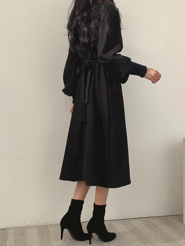 Winter Dress Long Elegant Splicing Stripes Y2k Knitted Dress Women Koean Fashion Long Sleeve Dresses Female Club Party Vestidos Street King Limited