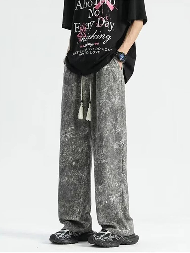 2024 goth tie dye corduroy pants mens autumn baggy wide leg straight casual trousers women drawstring hip hop y2k sweatpants unique joggers style 1362
