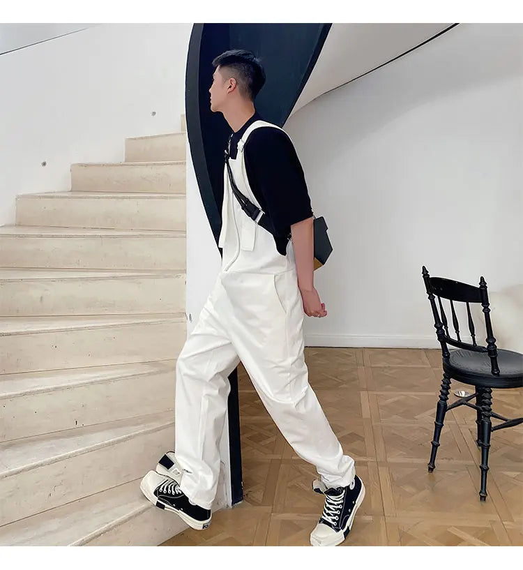 Trendy Men's Shoulder Strap Jumpsuit Pants Washed Loose Fitting Workwear Pants Multi Pocket Streetwear Cargo Suspenders Pants Street King Limited