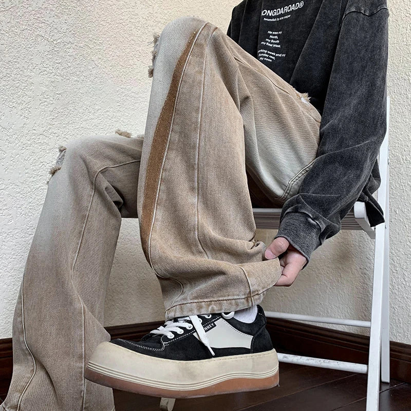 summer high street ripped jeans mens hip hop vintage design punk denim trousers hombre harajuku fashion casual y2k baggy jean denim street jeans
