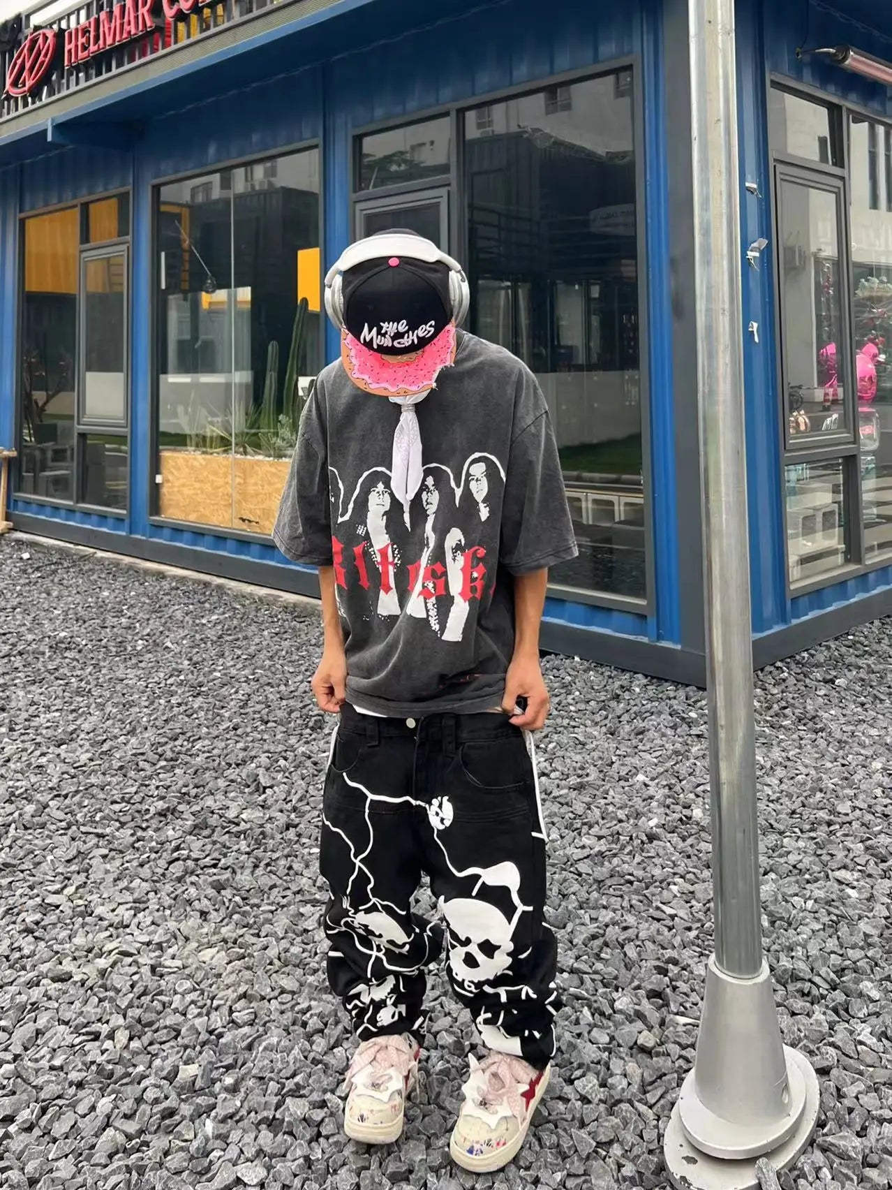 fashion lightning skull printed denim jeans mens unisex casual zipper straight jeans streetwear hip hop y2k jean pants joggers unique joggers style 5193