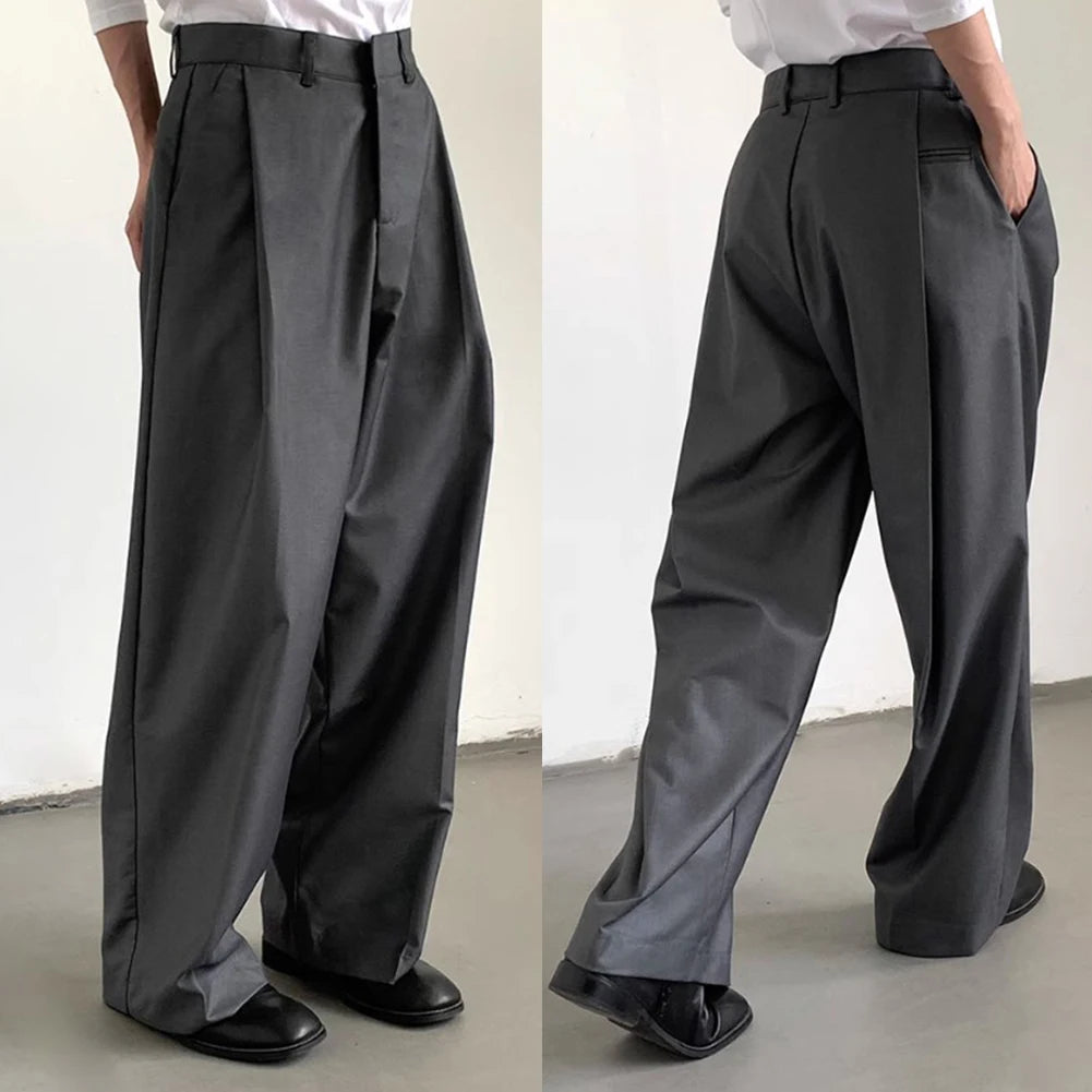 mens straight tube ice silk pants casual slacks youth thin wide leg pants business summer pants soft vintage trousers unique default style 968