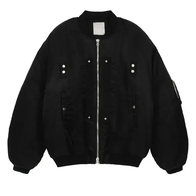 undermycar 2023 new high street fashion brand high quality multi pocket flight jacket cotton coat black relaxed fit trousers