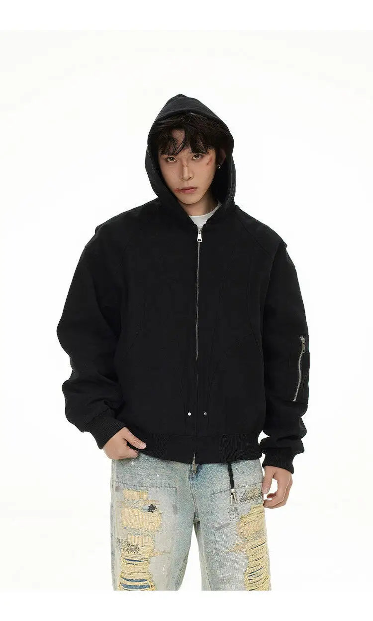 spring autumn hood bomber jacket men streetwear fashion loose casual hooded short cargo jacket cityboy coat outerwear unique cargo style 248