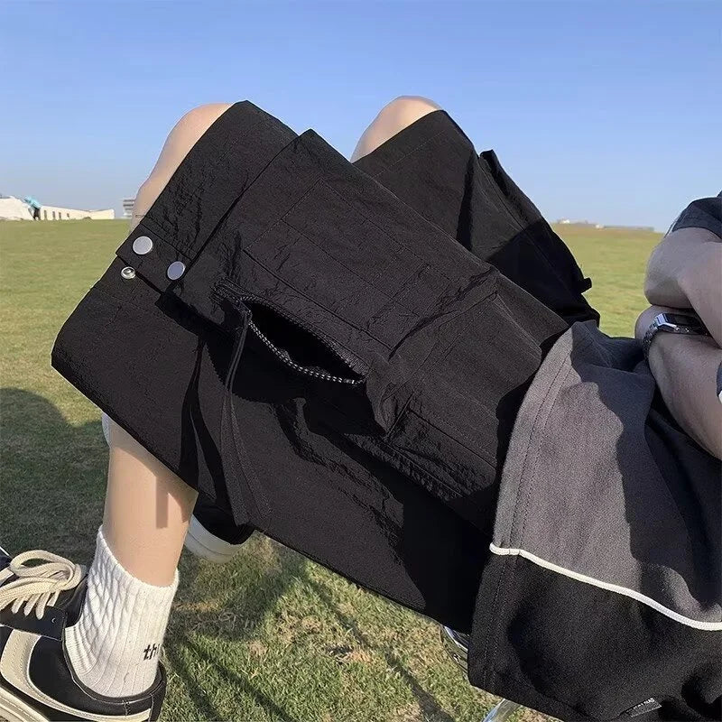 summer casual purple cargo shorts men high street drawstring pocket baggy short sweatpants y2k hip hop bermudas homme shorts streetwear sweatpants
