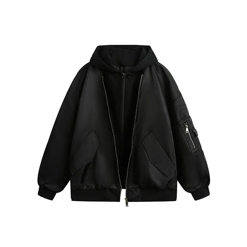 splice hat flight jacket men women streetwear fashion loose casual short hooded bomber jacket couple hoody coat outerwear unique shorts style 636