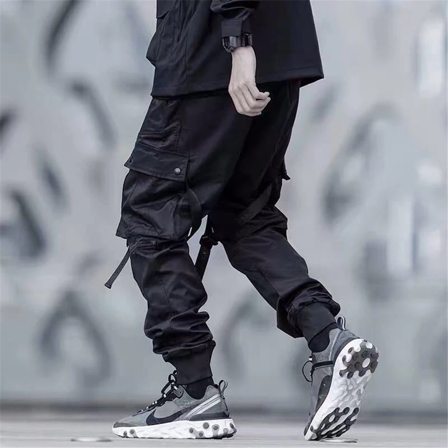 US Size Streetwear Sweatpants Men Jogger Ribbon Pocket Elastic Waist 2022 Fashion Hip Hop Mens Joggers Cargo Black Pants HZ155 Street King Limited