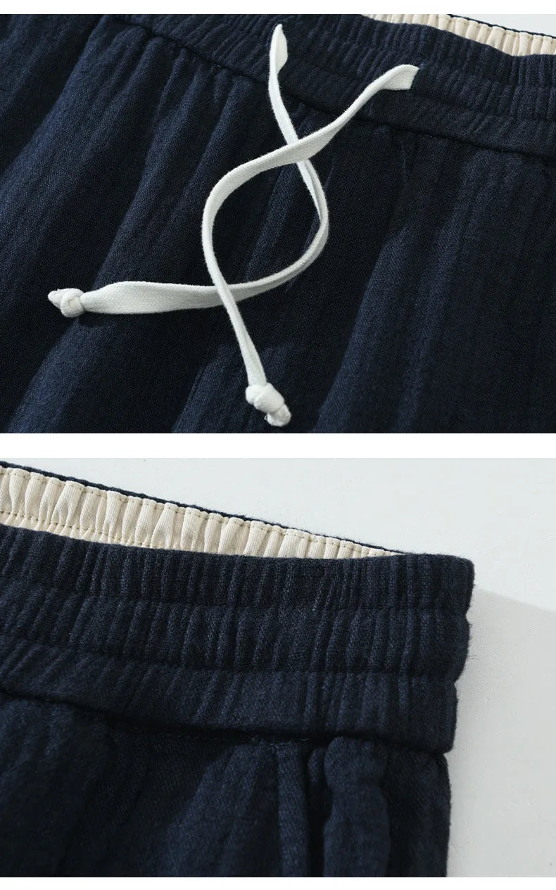 Autumn And Winter Double-layer Linen Texture Casual Straight Leg Pants For Men Sold Color Elastic Loose Men's Linen Trousers Street King Limited