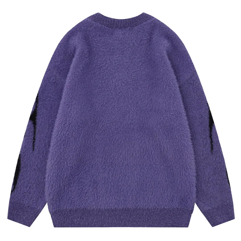 Men Sweater Harajuku High Street Winter Warm Knitted Coat Oversized Thorn Pattern Top Loose Gothic Punk Pullover Street King Limited