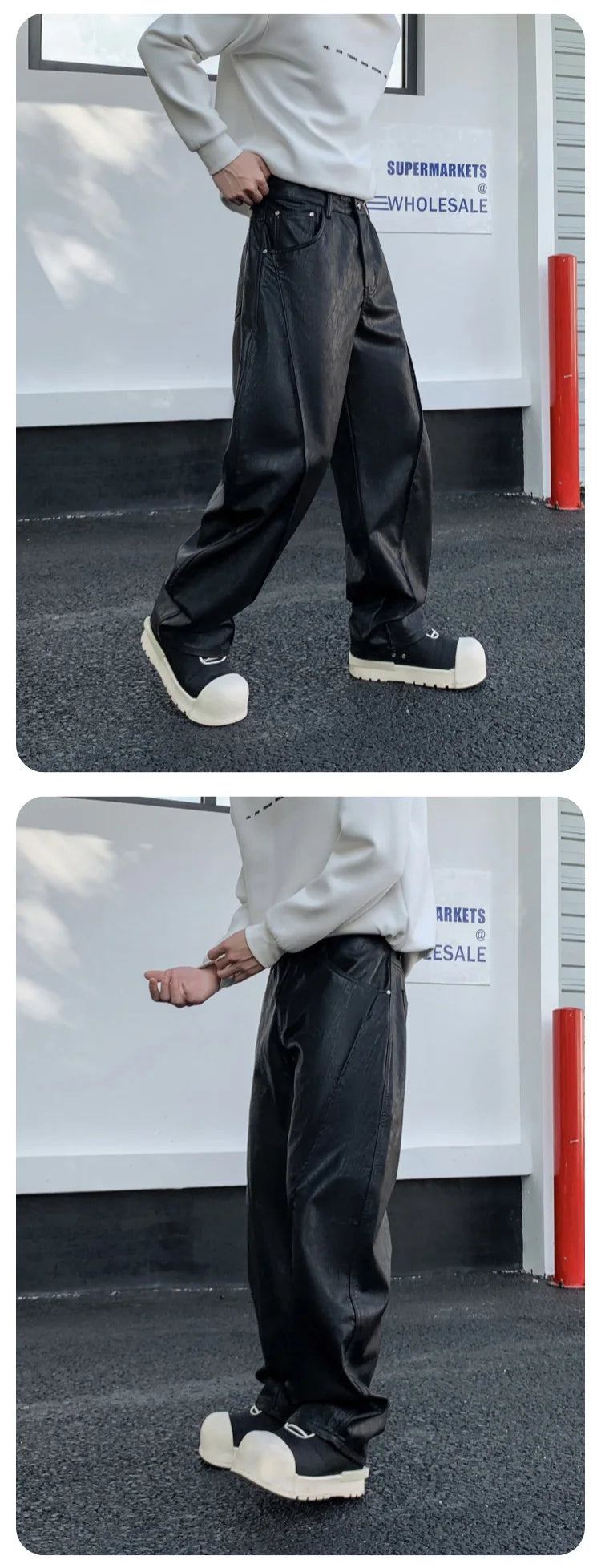 men streetwear fashion hip hop loose casual straight leather motorcycle pant man y2k trousers pants stage clothing unique default style 2292