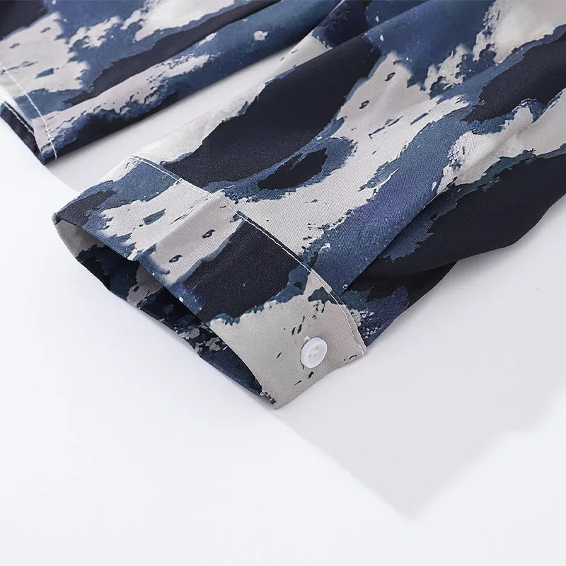 Streetwear Men's Abstract Brush Stroke Graffiti Printed Shirts Autumn High Sense Lapel Button Long Sleeve Shirt Men and Women Street King Limited