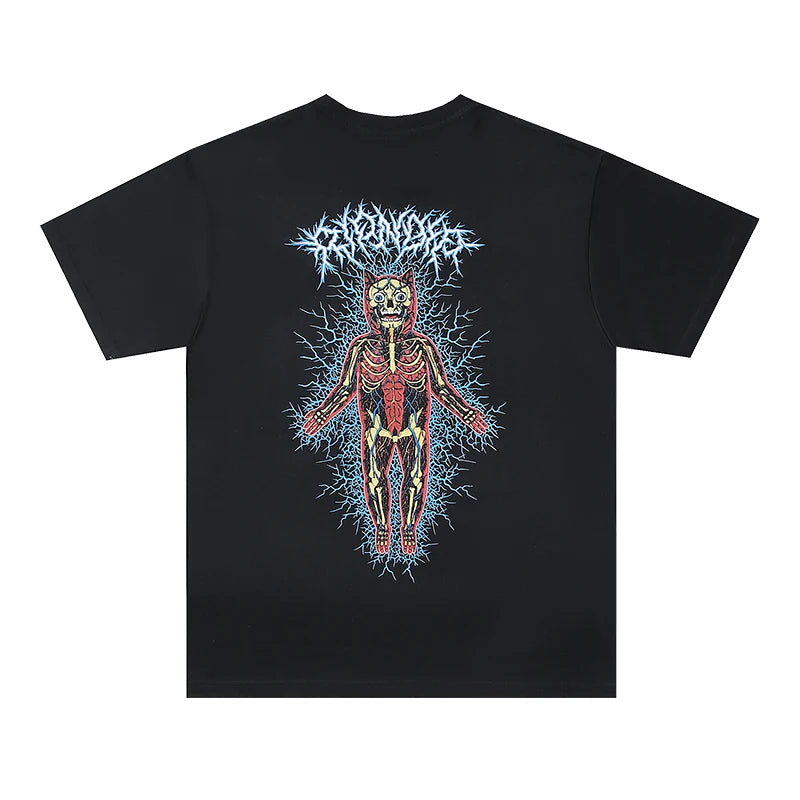 Summer Vintage Retro Skeleton Print High-Street Cotton Casual Loose Tops T-Shirt Street King Limited
