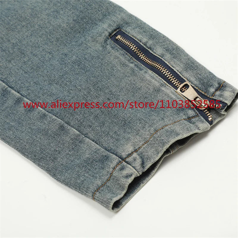 vintage mens long sleeved denim jacket high street oversized washed bone embedding tops clothing autumn winter 2024 heavyweight unique jeans style 1333