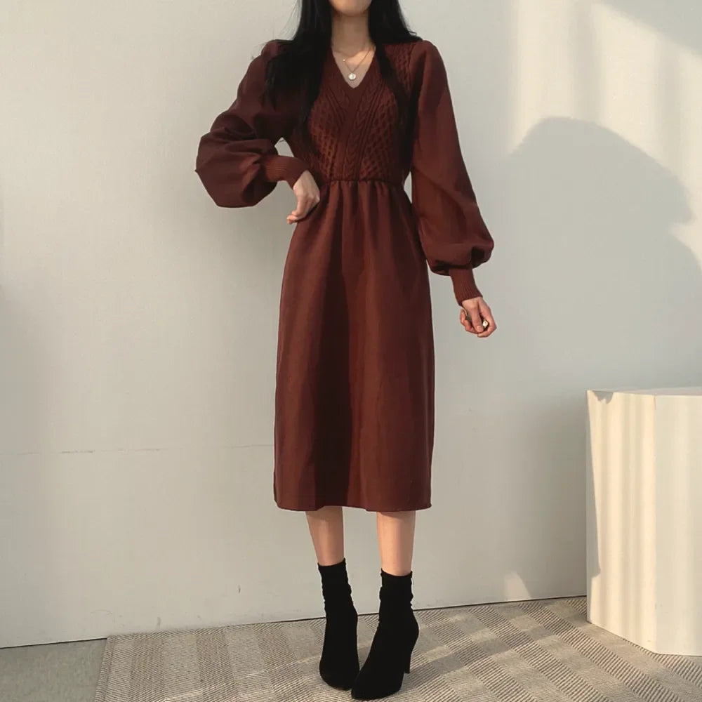 Winter Dress Long Elegant Splicing Stripes Y2k Knitted Dress Women Koean Fashion Long Sleeve Dresses Female Club Party Vestidos Street King Limited