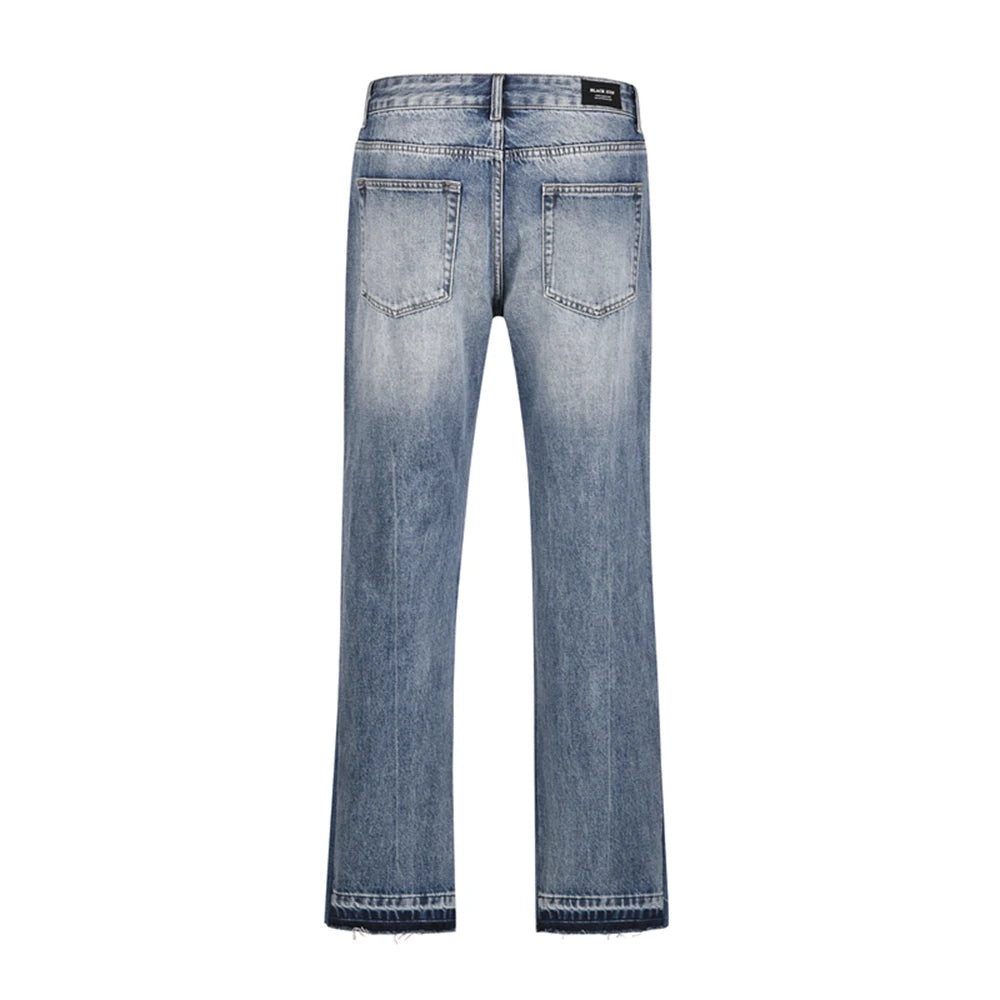 Contrast Color Hole Washed Blue Jeans for Men Streetwear Loose Ripped Flare Pants Frayed Retro Casual Oversized Denim Trousers Street King Limited