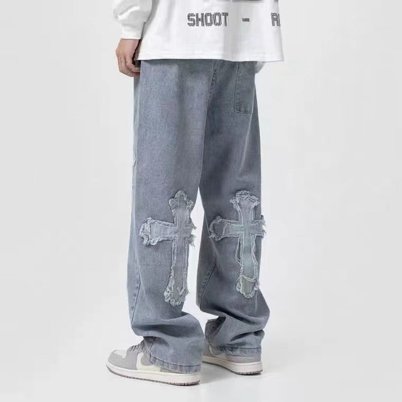 "Hearts" Streetwear Hip Hop Unisex Denim Pants Daulet Apparel