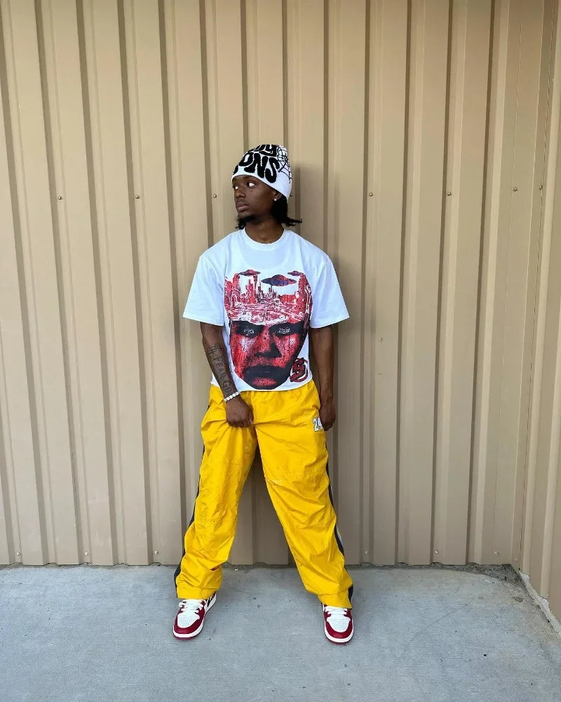y2k Fashion Gothic Weird Letter Pattern Oversized T-Shirt Short Sleeve Men's Retro Harajuku Loose Round Neck Versatile Brand Top Street King Limited