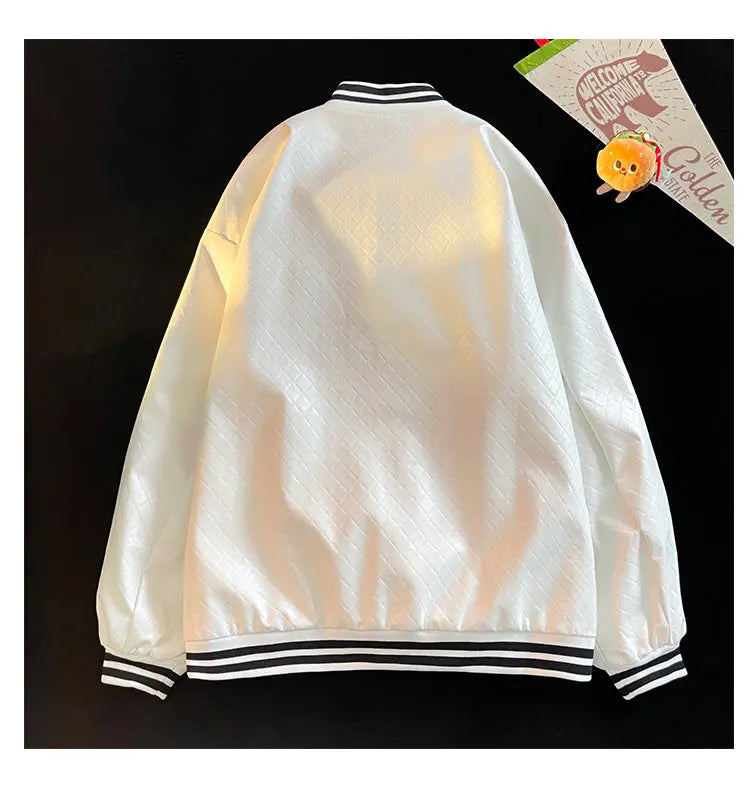 popular unisex basuball jacket fashion solid color lozenge pattern bomber jacket comfortable casual female clothing unique default style 4996