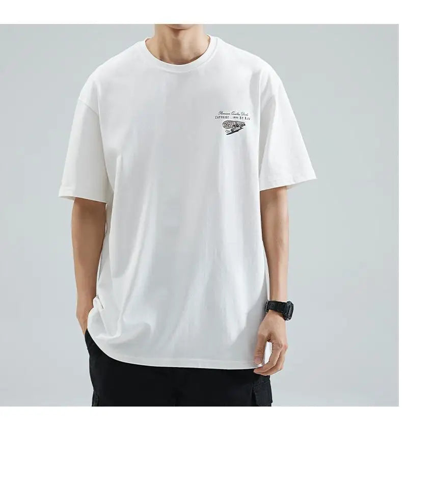 Summer Korean Pure Cotton Round Neck Short-sleeved T-shirt Men's Trendy Y2K Personalized Street Ins Casual Half-sleeved Top Street King Limited
