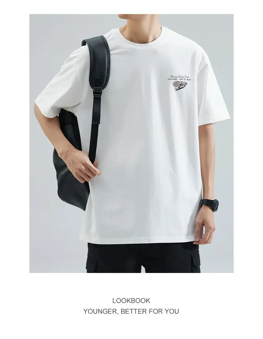 Summer Korean Pure Cotton Round Neck Short-sleeved T-shirt Men's Trendy Y2K Personalized Street Ins Casual Half-sleeved Top Street King Limited
