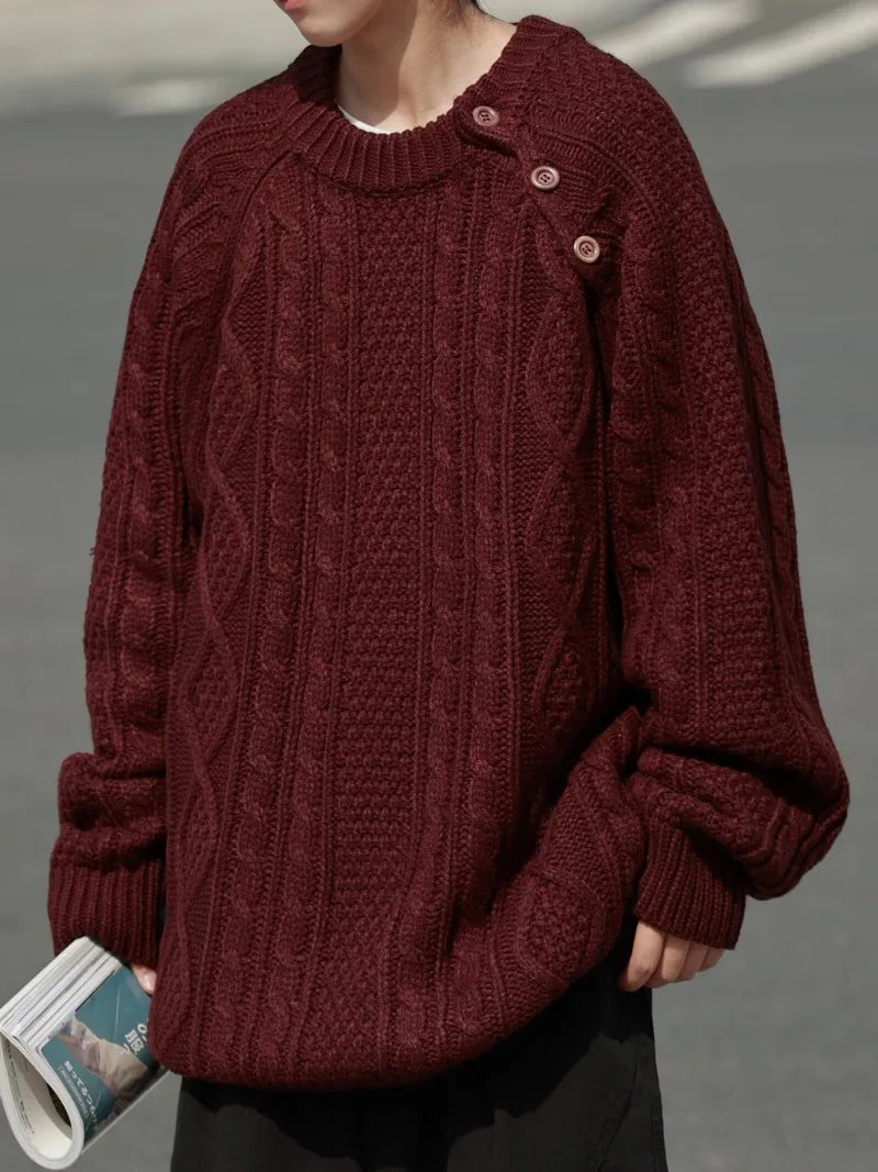 Thicken Japanese Retro Sweater Mens 2024 New College Couples Casual Warm Round Neck Pullover Red Simplicity Knitted Jacket Street King Limited