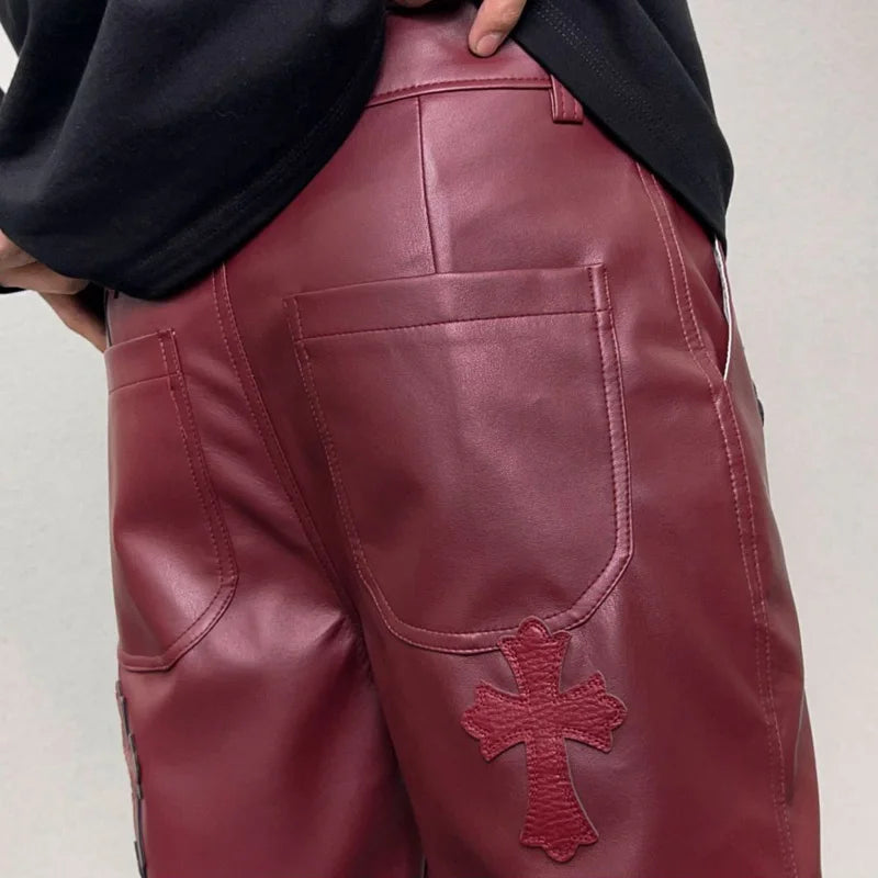 pu leather pants men streetwear fashion hip hop punk gothic vibe casual faux leather pant man boyfriend motorcycle trousers unique default style 2909