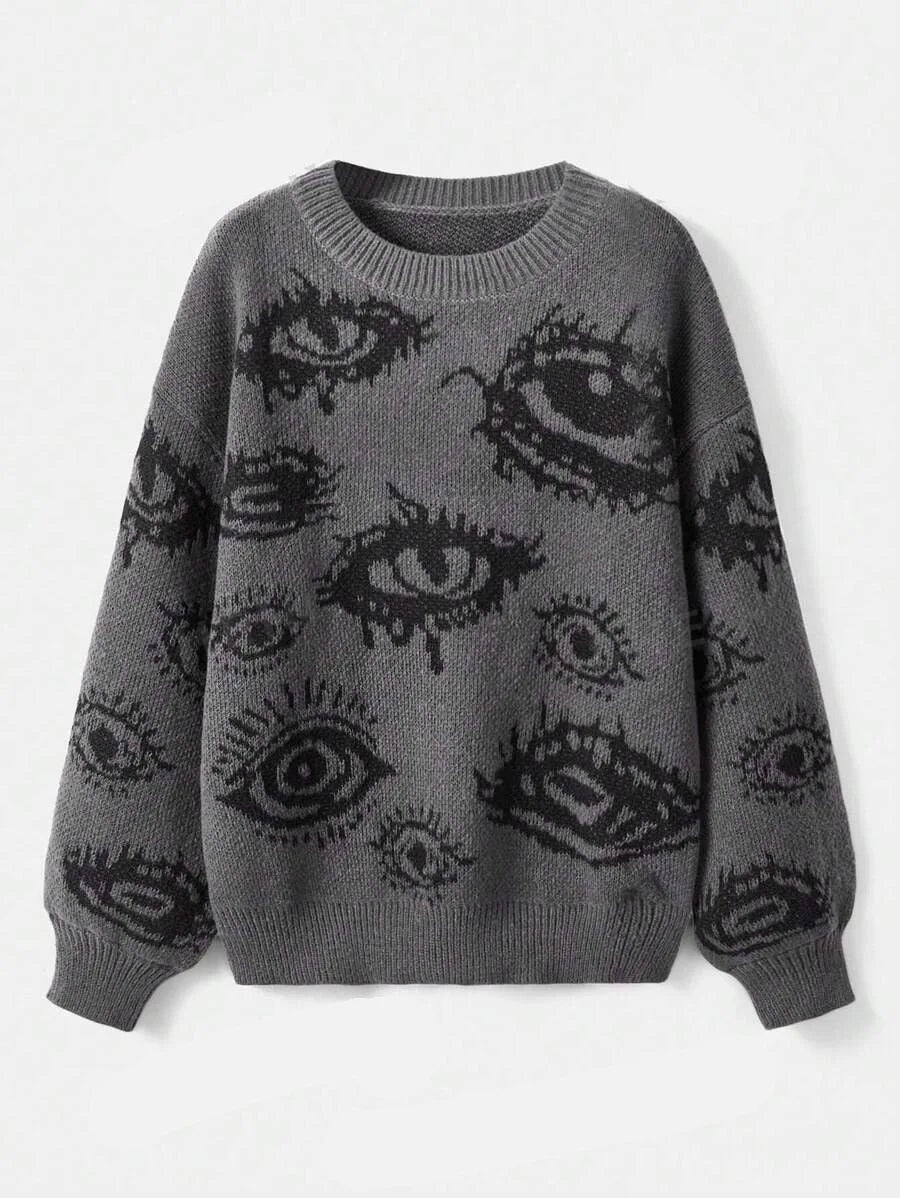 Traf Women's sweater eyes y2k new pullovers Knit wear Winter clothes women vintage Female clothing long sleeve tops Oversize Street King Limited
