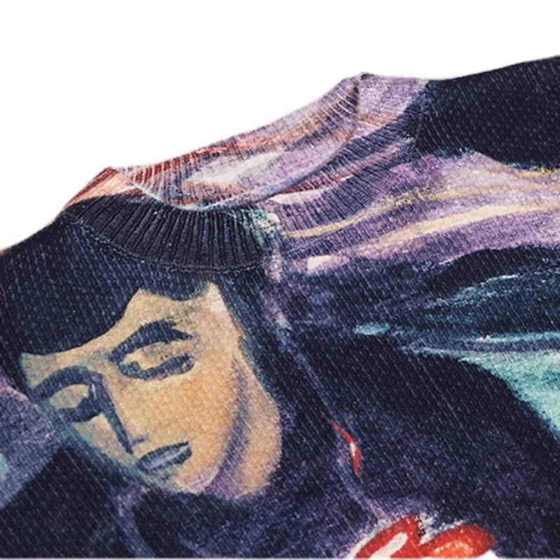 Men Hip Hop Sweater Pullover Streetwear Harajuku Painting Knitted Sweater Retro Vintage Autumn Casual Cotton Pullovers Sweaters Street King Limited