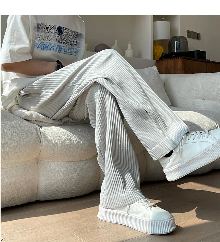 Summer Pleated Pants Men Oversized Fashion Casual Ice Silk Pants Men Streetwear Hip Hop Loose Wide Leg Pants Mens Trousers S-2XL Street King Limited