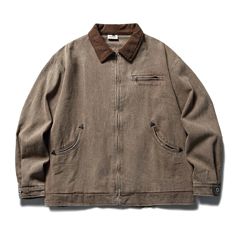 vintage denim jacket men loose casual zipper coat harajuku hip hop streetwear jackets trendy design jacket for men stacked flare jeans