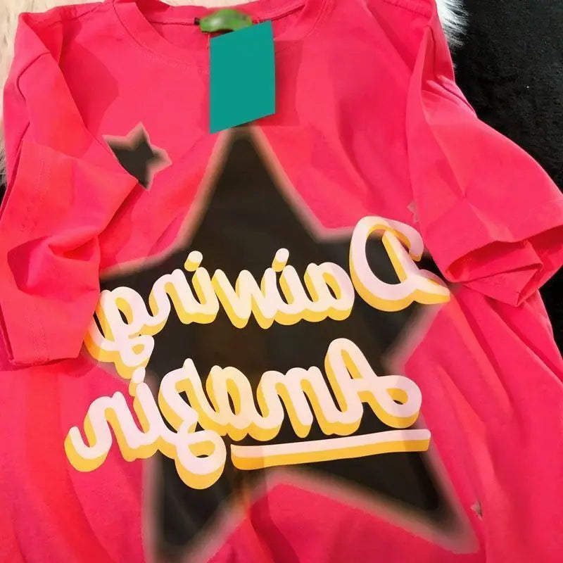 American short-sleeved men's and women's trendy loose couple tops summer ins street star letter printed cotton t-shirts Y2K TOPS Street King Limited