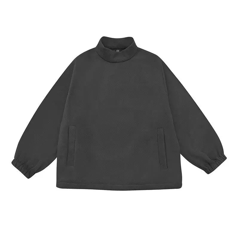 Men Women Winter Fleece Sweatshirt Korean Style Half High Collar Streetwear Oversized Couple Solid Color Autumn Warm Pullovers Street King Limited