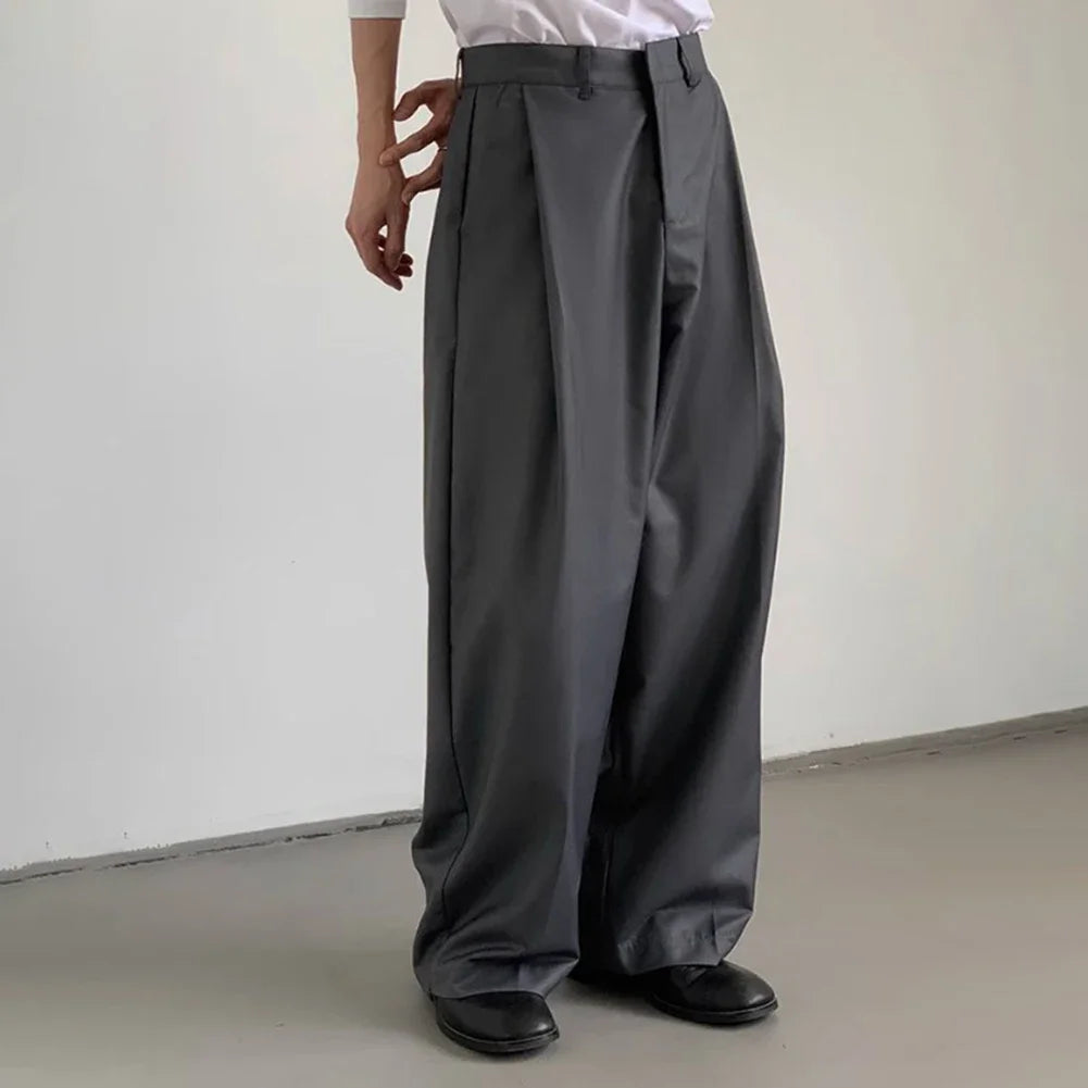 mens straight tube ice silk pants casual slacks youth thin wide leg pants business summer pants soft vintage trousers unique default style 989