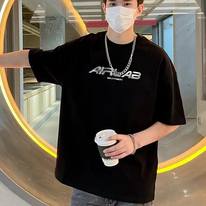 Summer men's design letter fashion short-sleeved loose versatile T-shirt teenagers Korean version ins half-sleeved tops trendy Street King Limited