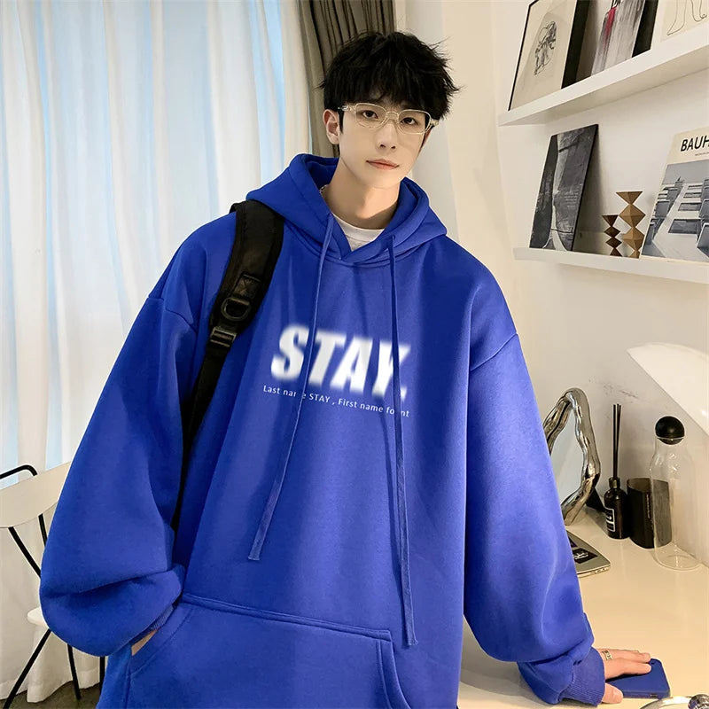 New in Letter STAY Print Sweatshirts Men Casual Vintage Fleece Pullovers Hoodies Autumn Y2K Streetwear Baggy Hoody Clothes Street King Limited