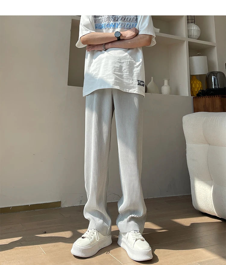 Summer Pleated Pants Men Oversized Fashion Casual Ice Silk Pants Men Streetwear Hip Hop Loose Wide Leg Pants Mens Trousers S-2XL Street King Limited