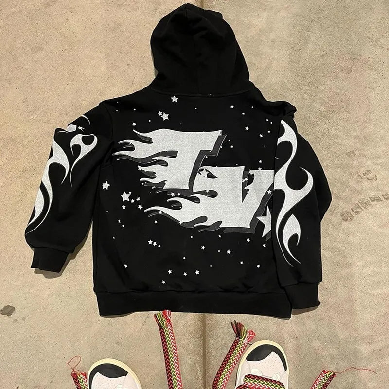 Y2K women's clothing hoodies set Sweater long sleeved pullover top vintage oversize streetwear Gothic dark print pattern 2024 Street King Limited