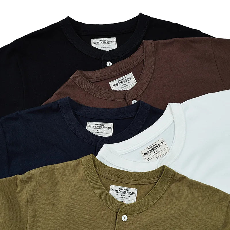 Summer Men's Heavy Cotton T Shirt Solid Color Round Neck Short Sleeve Basic Shirt TopTees Male Leisure Knitted Henry Tshirt Street King Limited