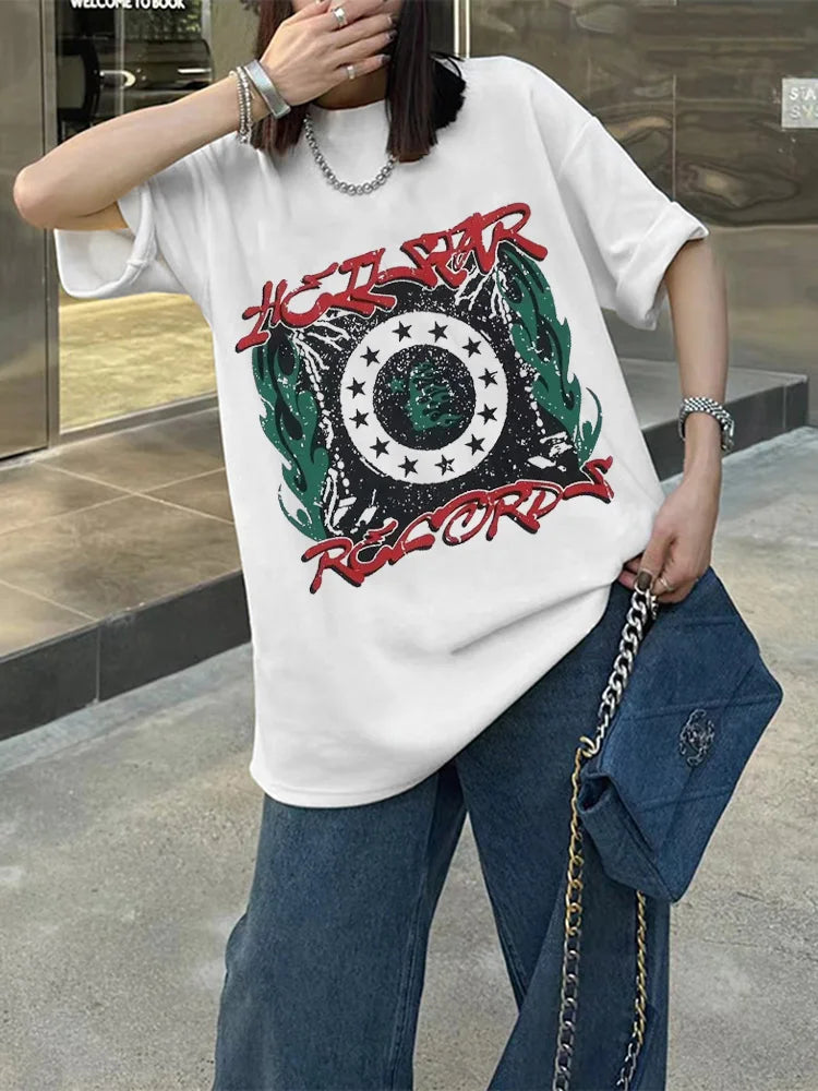 2000s gothic New Tshirt Cotton letter Printed Short-sleeved Y2k Punk Round Neck Retro loose Casual T-shirt couple tops Street King Limited