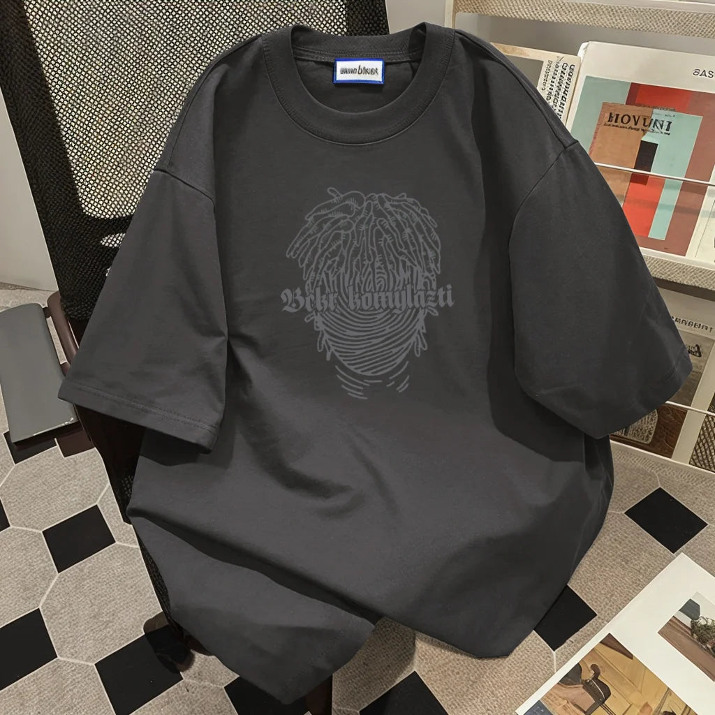 Summer New Trendy Men and Women Hip Hop Personalized Printed Round Neck Short Sleeve American Couple Loose Casual T-shirt Top Street King Limited