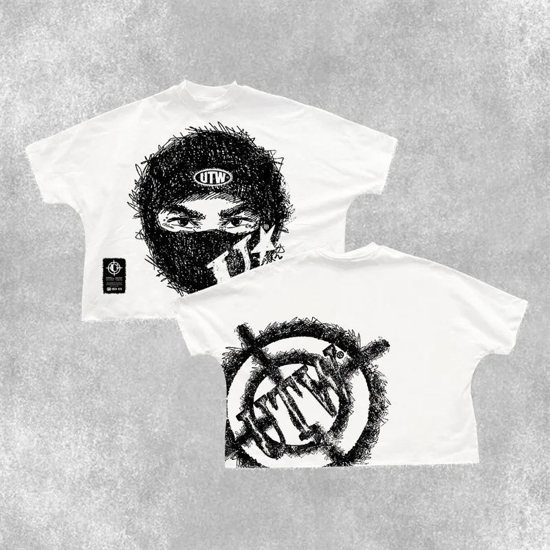 Summer Gothic Trendy Brand Rock Hip-hop New T-shirt Men Y2k American Street Retro Anime Print Oversized Short-sleeved Tops Women Street King Limited