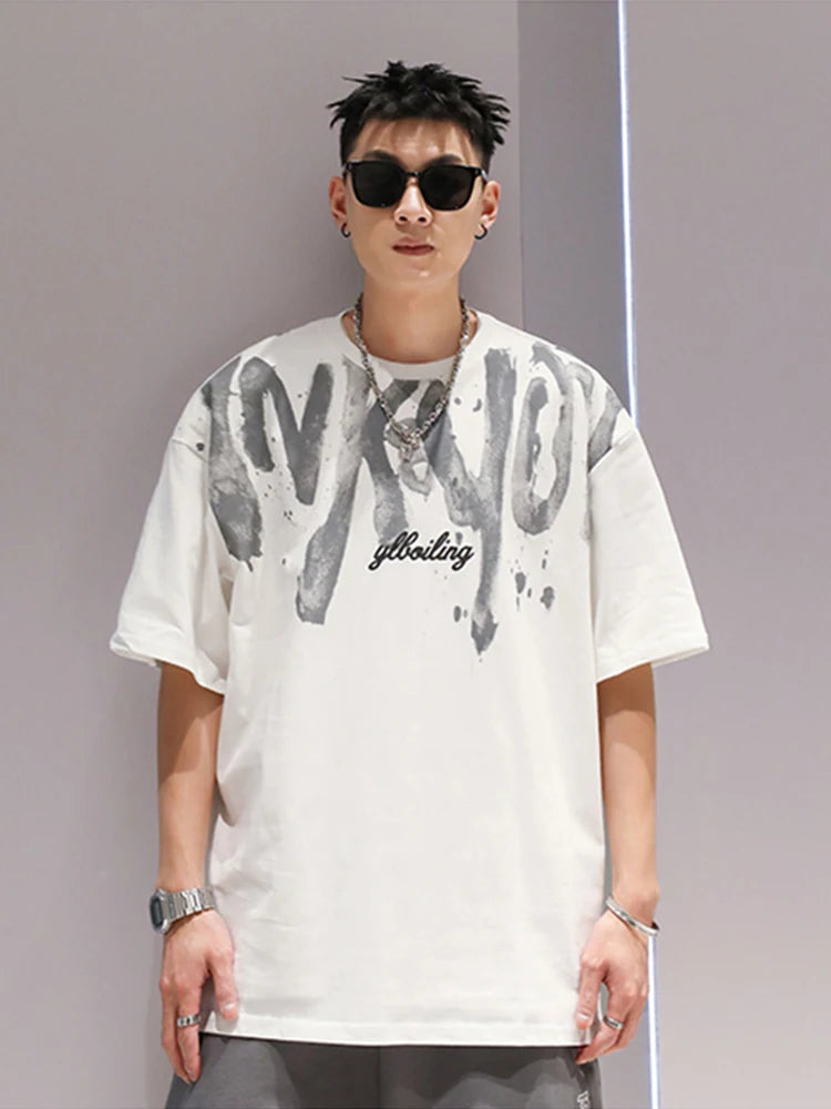 2024 New American Letter Print T-shirt Men's Summer Short Sleeve Cotton Oversize Tee Shirts Hip Hop Fashion Y2K Breathable Tops Street King Limited
