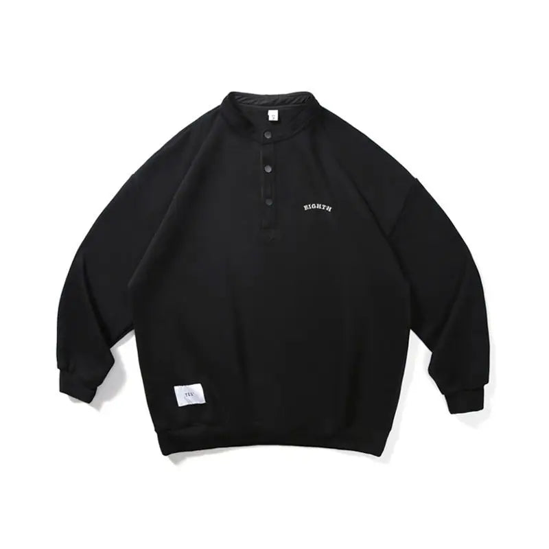 Trendy brand sweatshirt men's Japanese style loose stand collar hoodless pullover long sleeve versatile autumn and winter style Street King Limited