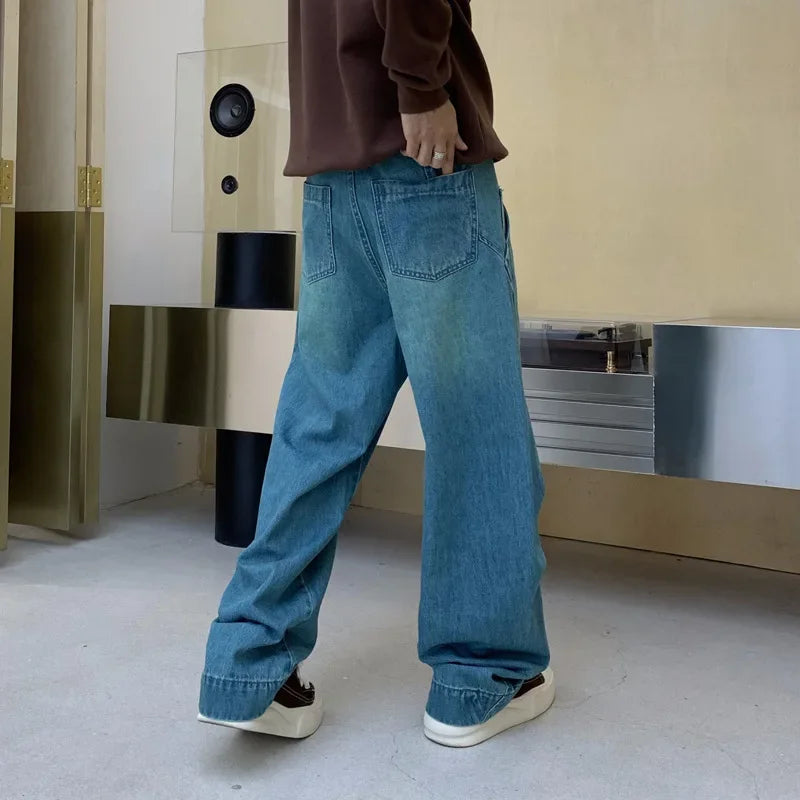 cityboy splice fashion brand jeans men streetwear hip hop vibe loose casual straight washed denim baggy jeans pant man trousers denim street jeans