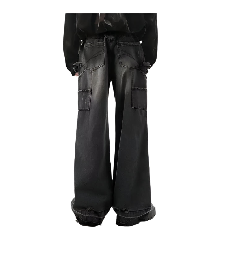 Vintage High Street Jeans Men Women Distressed Patch Design Wide Leg Pants American Style Straight Baggy Korean Trousers Spring Street King Limited