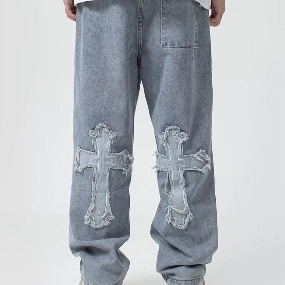 "Hearts" Streetwear Hip Hop Unisex Denim Pants Daulet Apparel