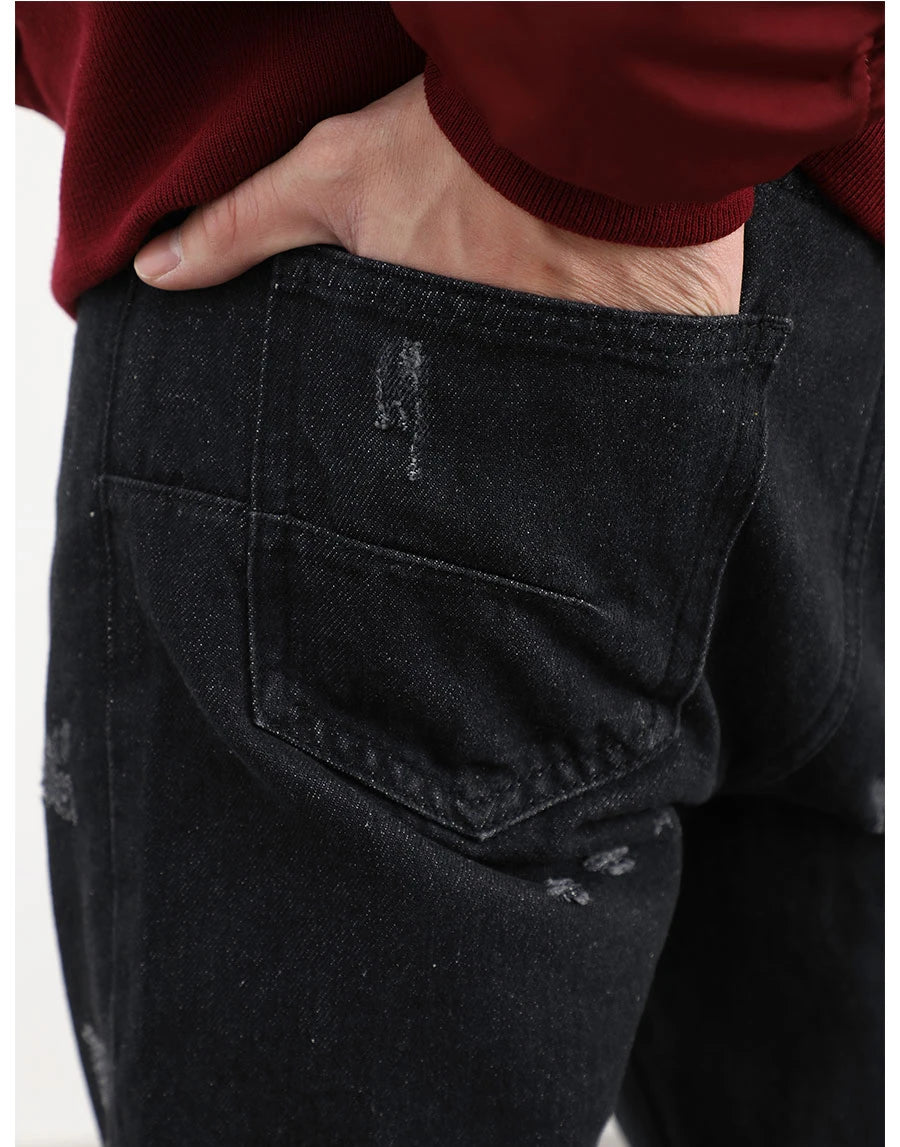 harajuku scratched ripped holes denim jeans mens zipper jeans hip hop fashion streetwear new casual straight joggers jean pants unique joggers style 1642