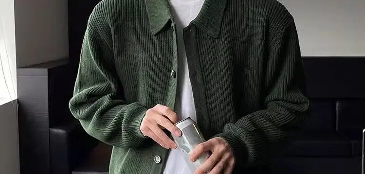 Trendy Korean Style Simple Green Sweater Retro Jacket Men's Sweater Trendy Casual Niche Y2K Street Hip-hop Jacket Tops Street King Limited