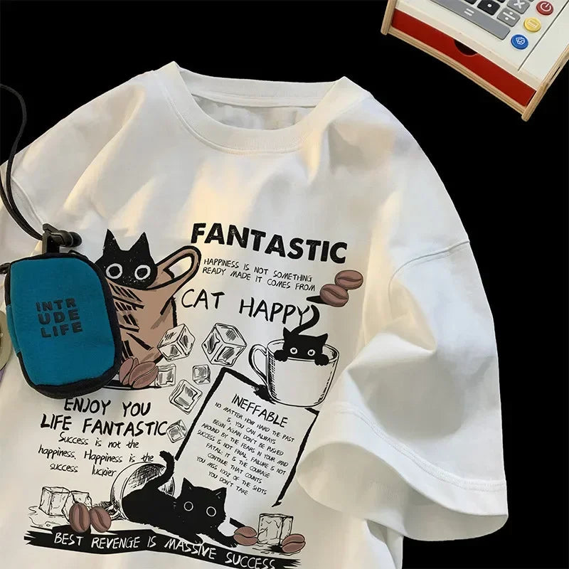 Trendy American Ins Street Men's Diagonal Printed Short-sleeved T-shirt Summer Personalized Retro Cotton Y2K Niche Top Street King Limited