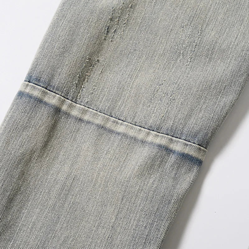 Men Jeans American Street Checkerboard Ripped Denim Pants Y2k Casual Versatile Straight Leg Trousers Hip Hop Bottoms Street King Limited
